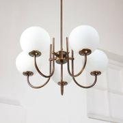Vintage Italian Brass and Opaline Chandelier in Copper Color, 70s