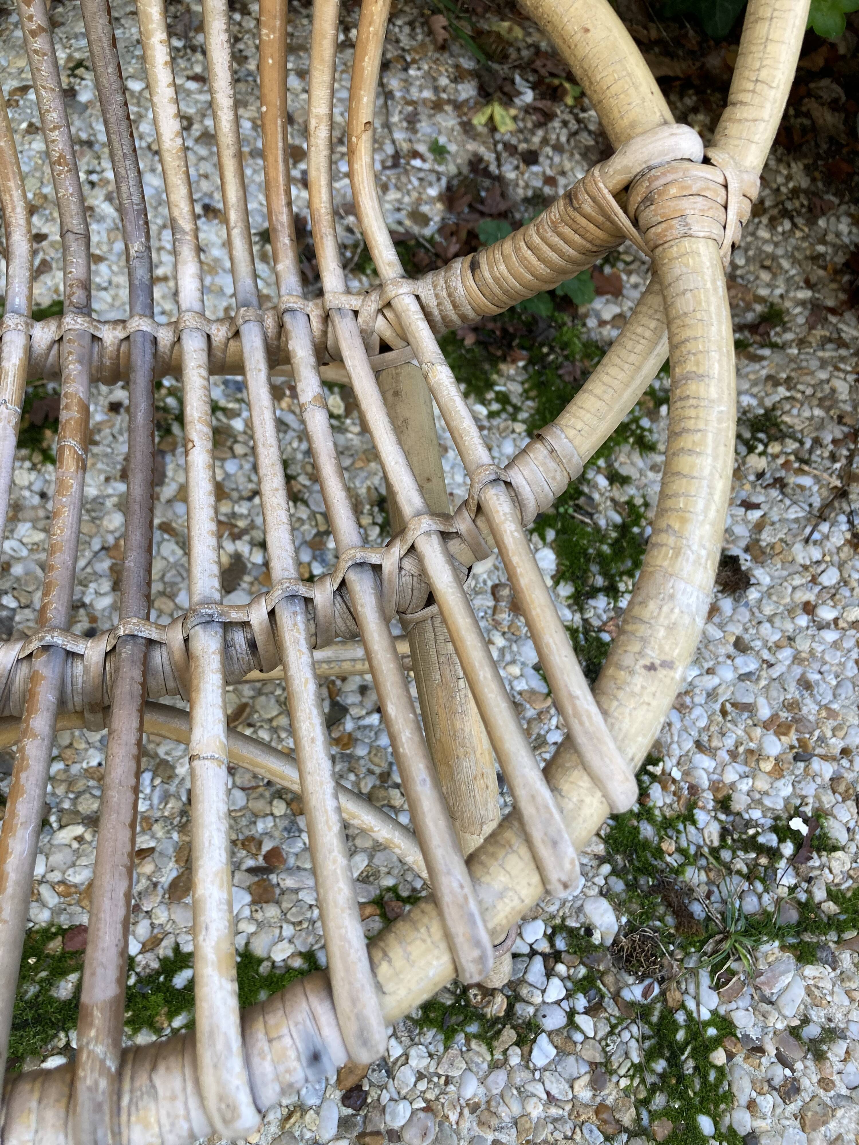 Set of 3 vintage rattan armchairs