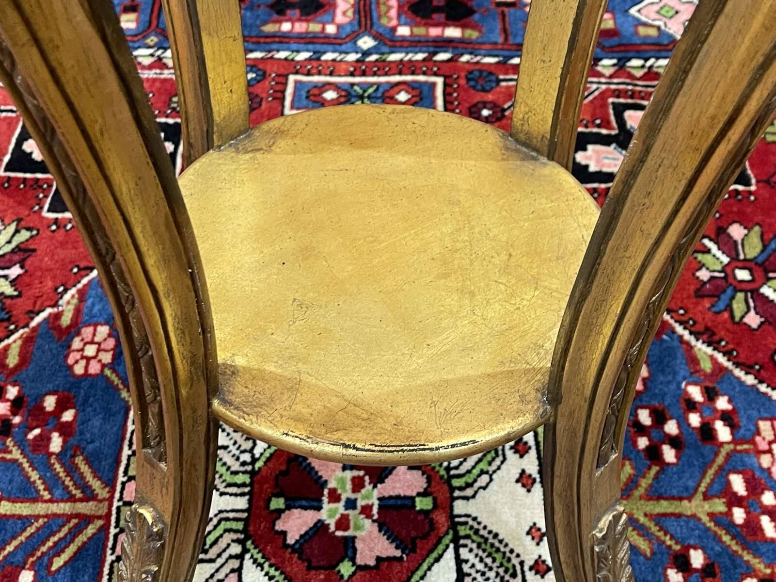 Gilded wooden stool with marble top - made in the 70s
