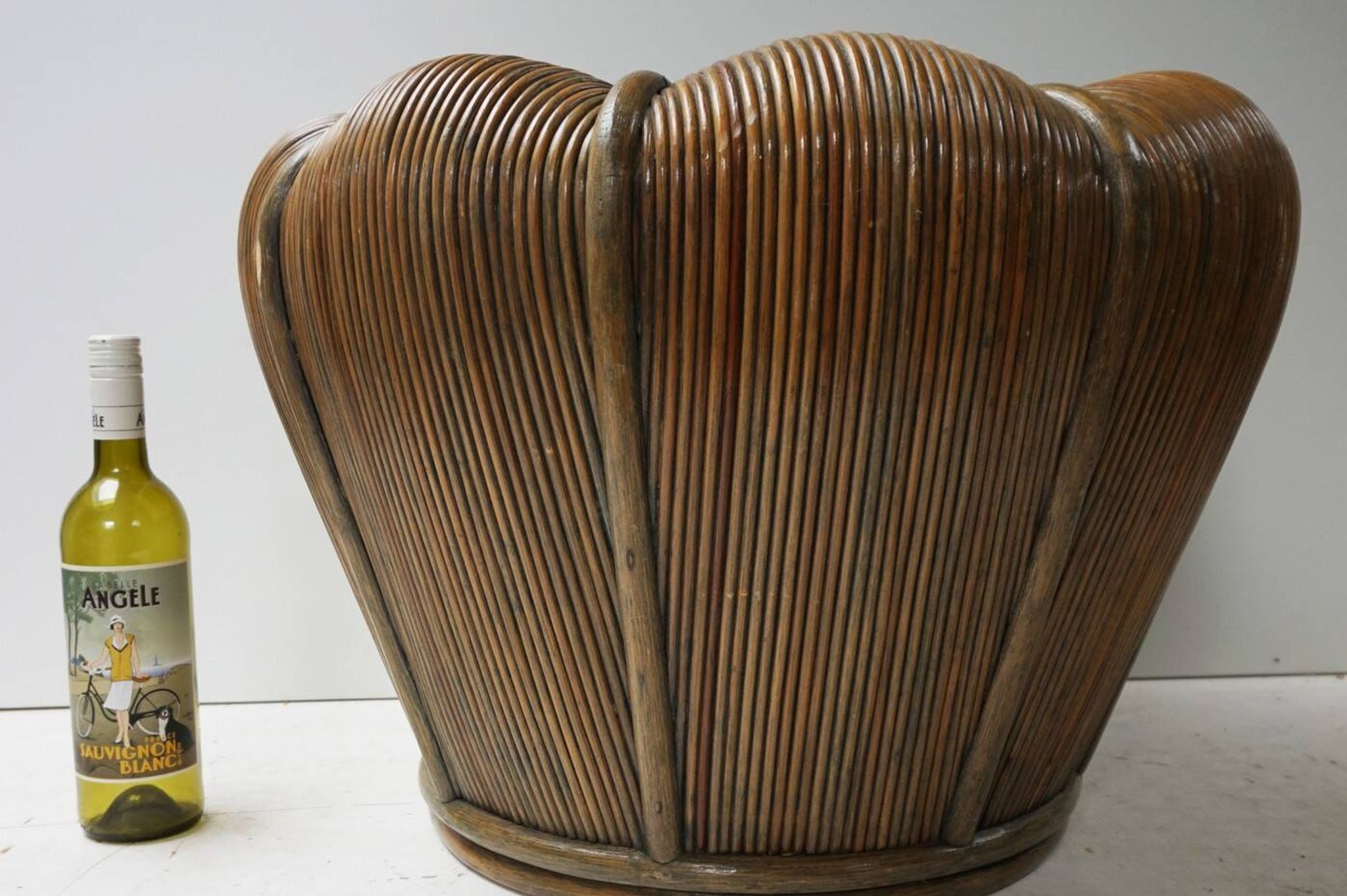 Large Mid-Century Modern Rattan Bamboo Cachepot Plant Holder, 1970s