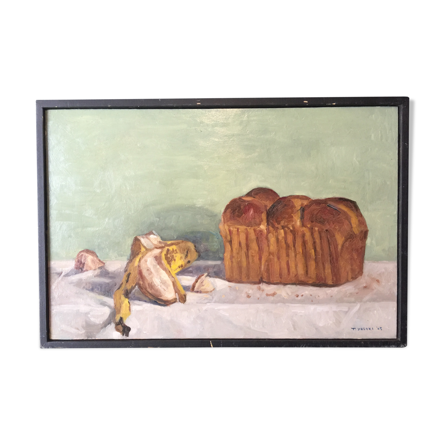 Oil on wood paper "Brioche and Banana" by "T. YOSAKI 05"