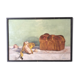 Oil on wood paper "Brioche and Banana" by "T. YOSAKI 05"