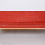 Red Midcentury Modern Oak Sofa, 1950s, Original well preserved upholstery