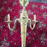 Pair of gilt and chiselled bronze wall lights with 3 lights - Louis XVI style