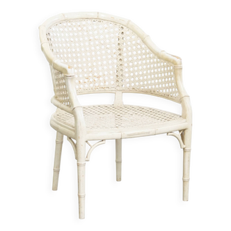 Chaise vintage en rotin et bambou des années 1970