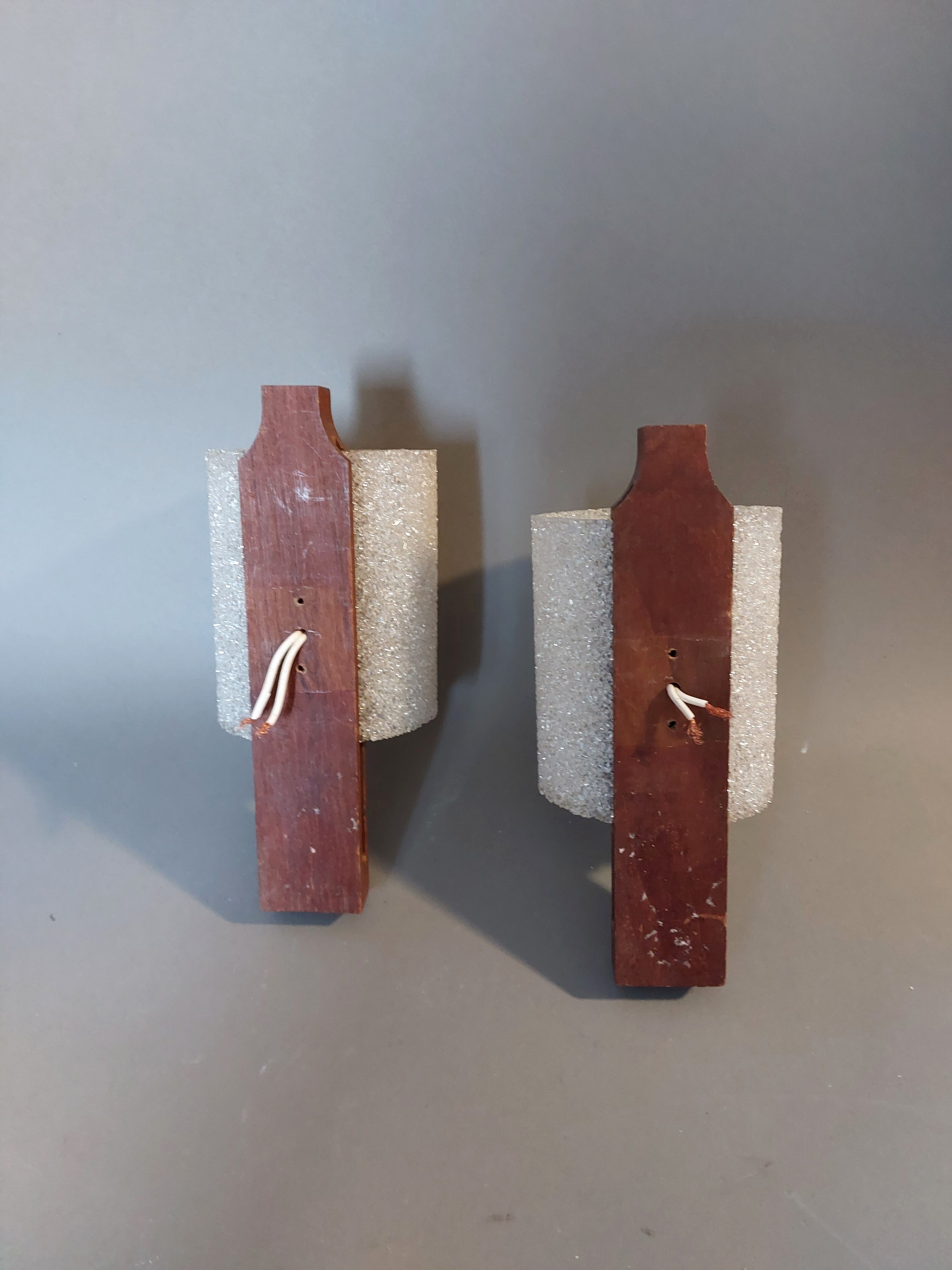 Pair of Scandinavian teak and perspex sconces Vintage 1960