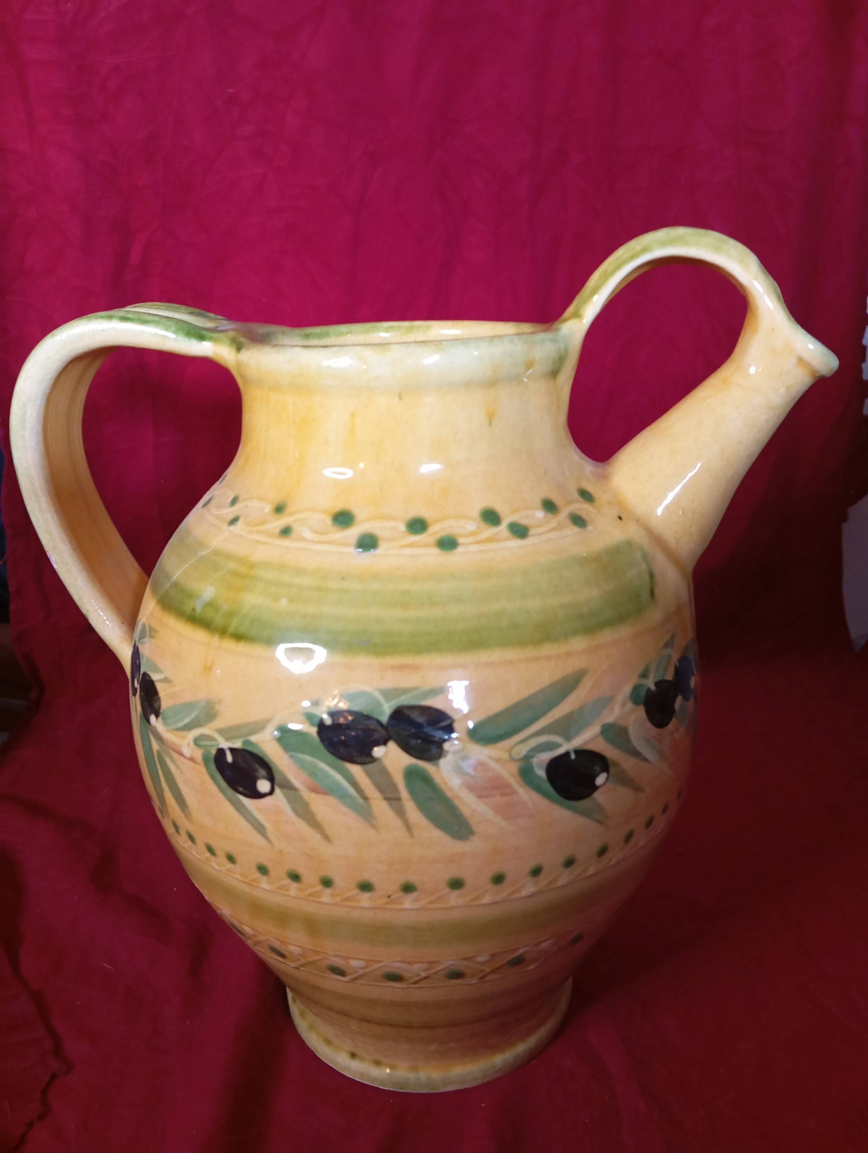 VINTAGE PROVENCAL POTTERY JAR PITCHER OLIVE DECOR