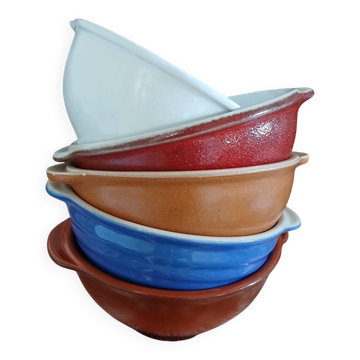 5 mismatched antique earthenware bowls