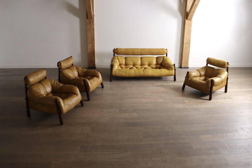 Percival Lafer MP-81 lounge chairs in yellow leather, Brazil 1970s