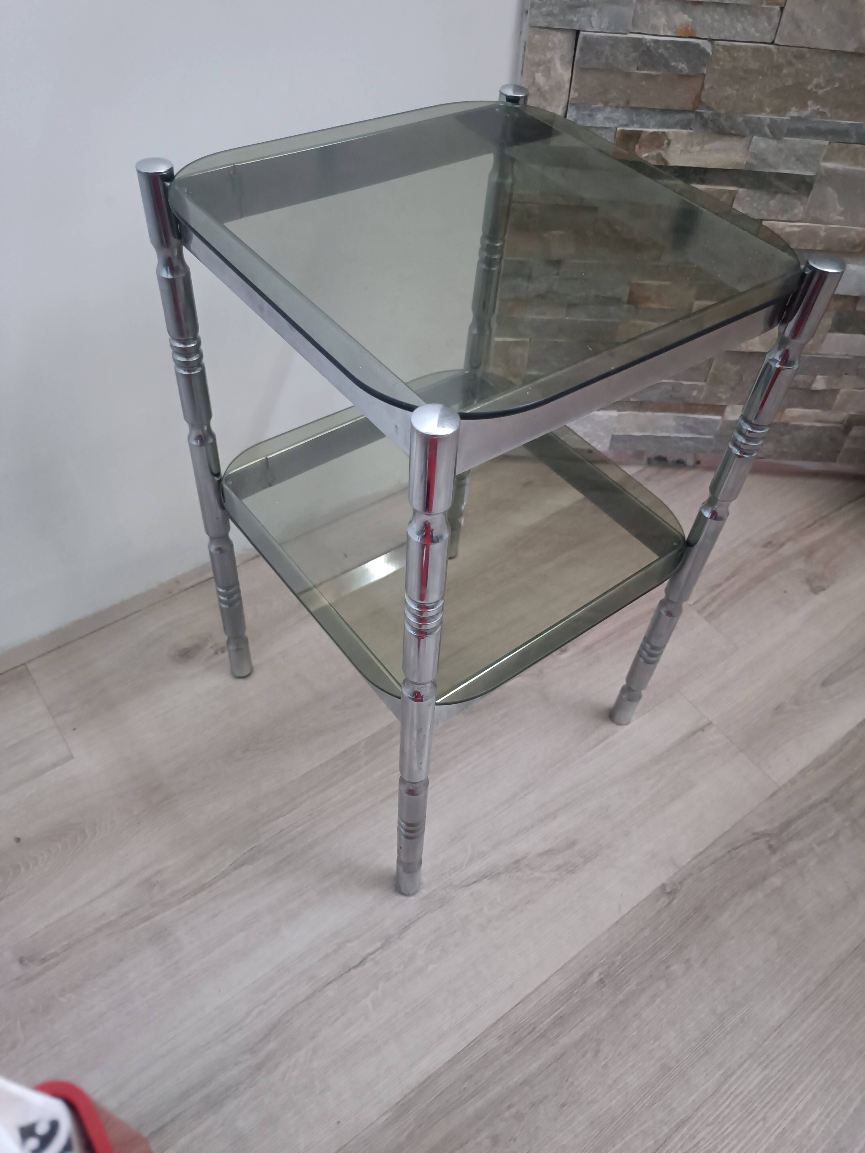 1970s metal and smoked glass side table