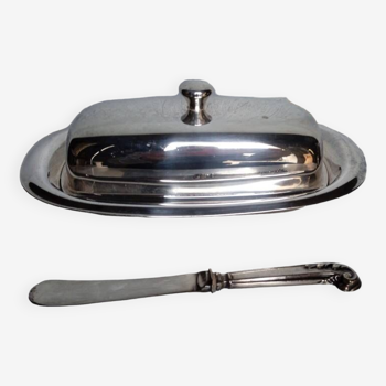 Butter dish + silver metal knife ep 1960