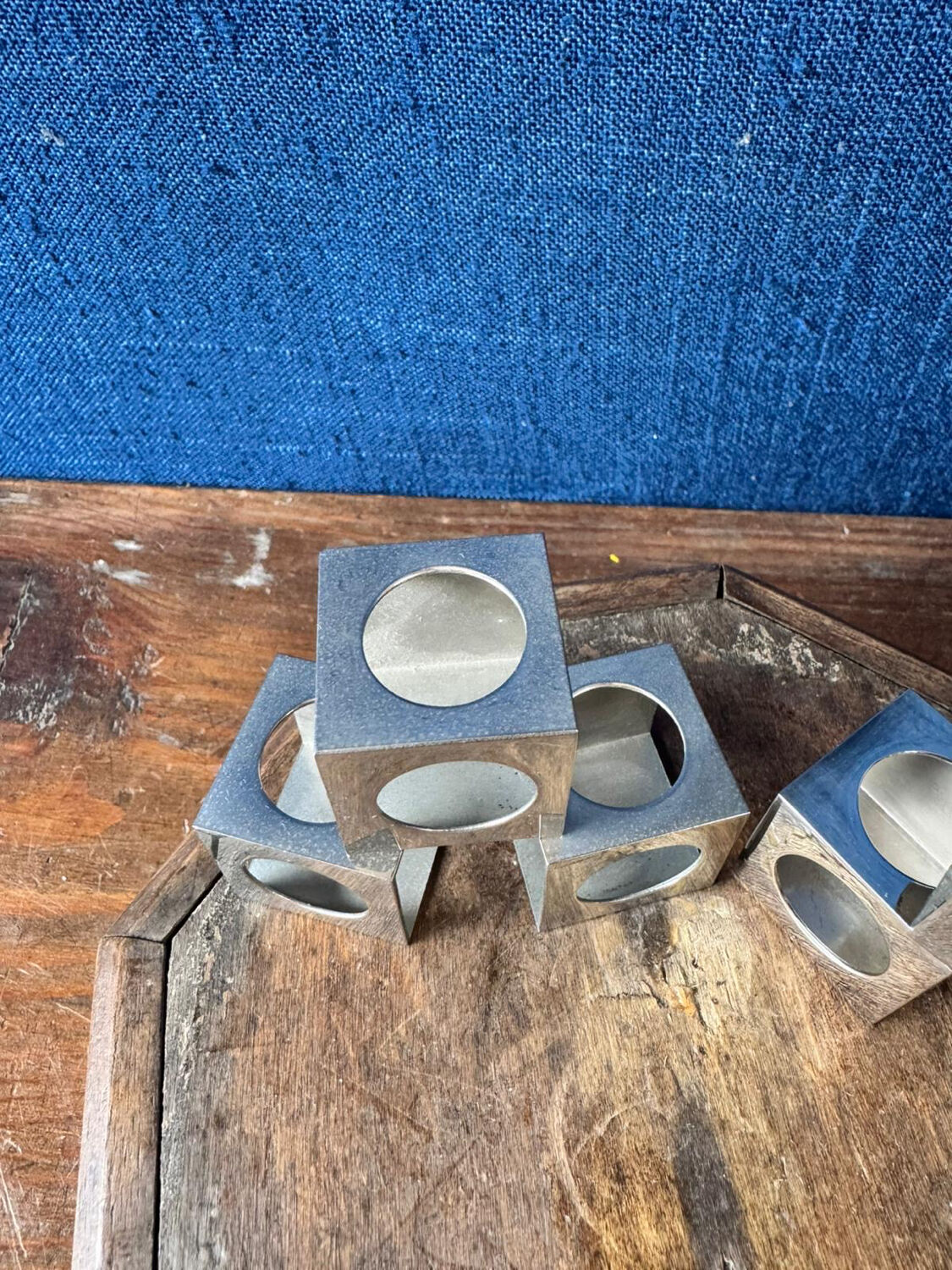Set of 6 minimalist chrome steel candle holders from the 70s.
