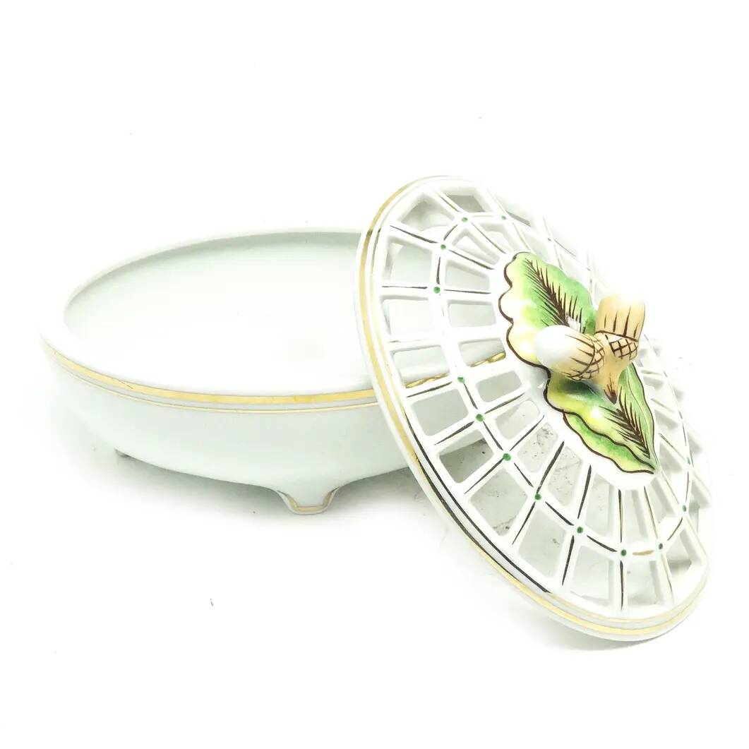 Art Nouveau bonbonniere, cream ceramic, Ćmielów, Poland, 1950s