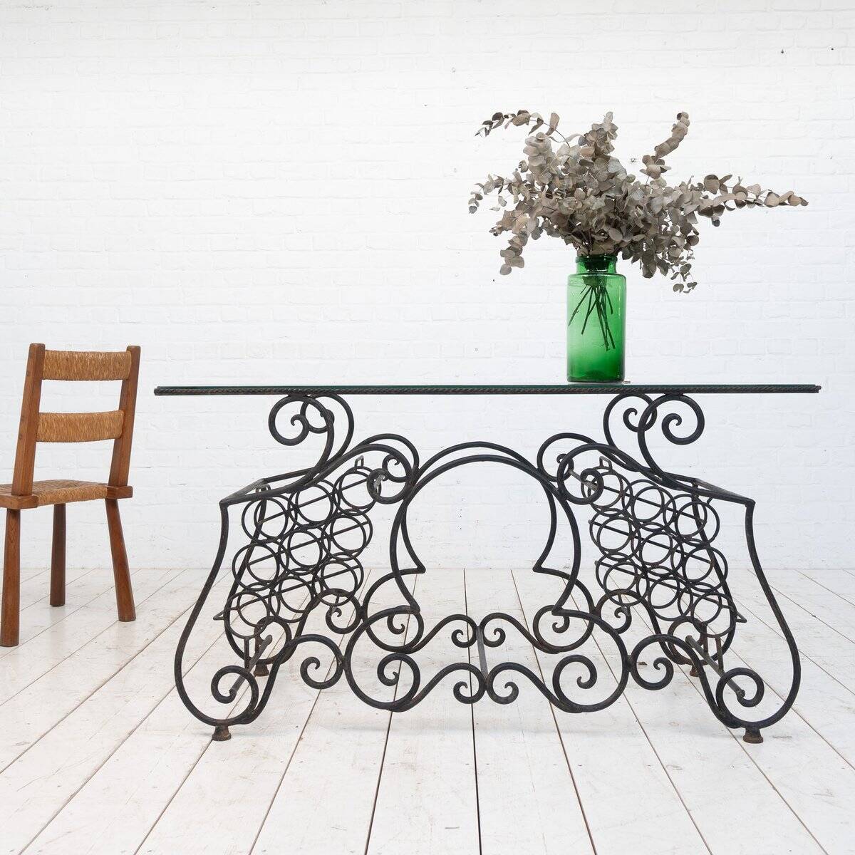 Provençal Wrought Iron and Glass Console Table, 1950