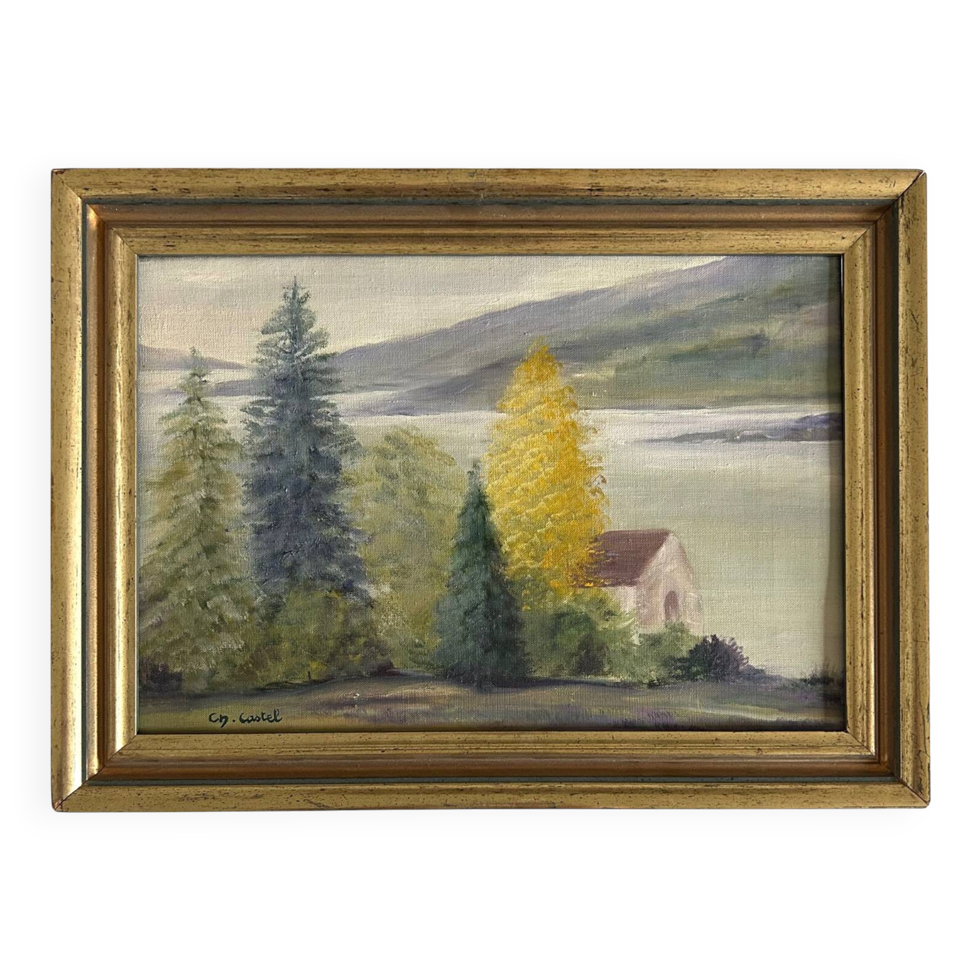 Huile Sur Toile « La maison sur le lac » de Charles Castel . XXe