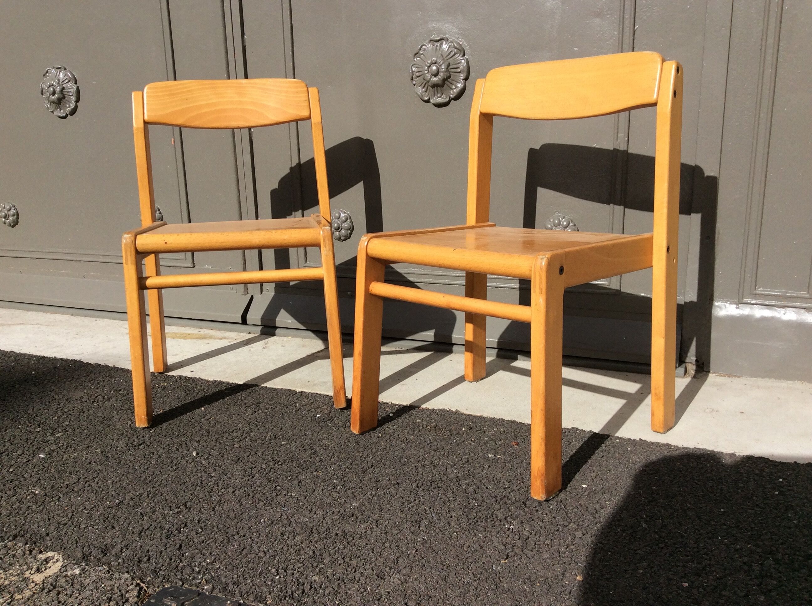 Kindergarten chair vintage metal wood, 70s