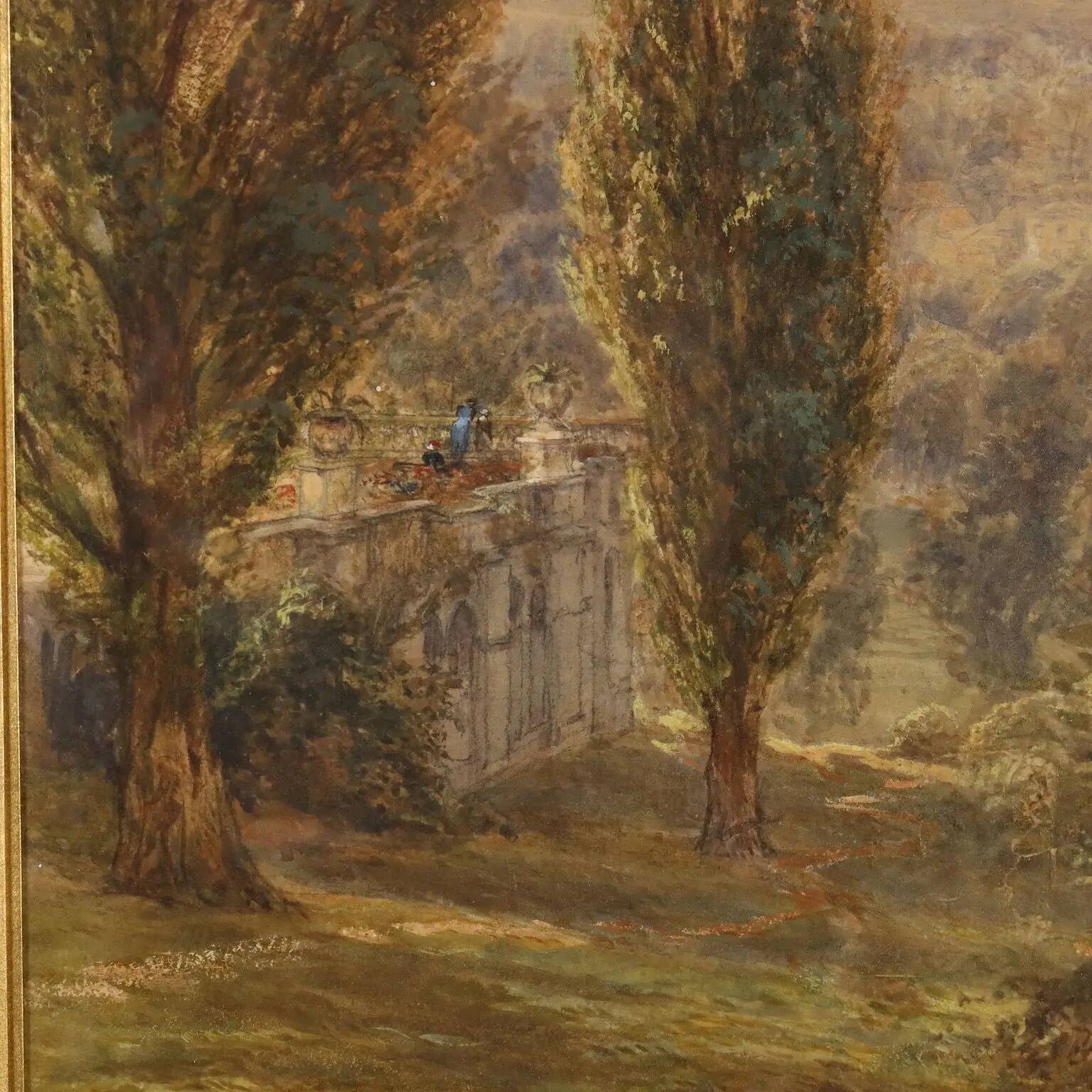 Peinture ancienne H. Clifford Warren aquarelle et crayon 1878