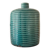 Vase bouteille en céramique émaillée bleu canard à côtes – Style Mid-Century