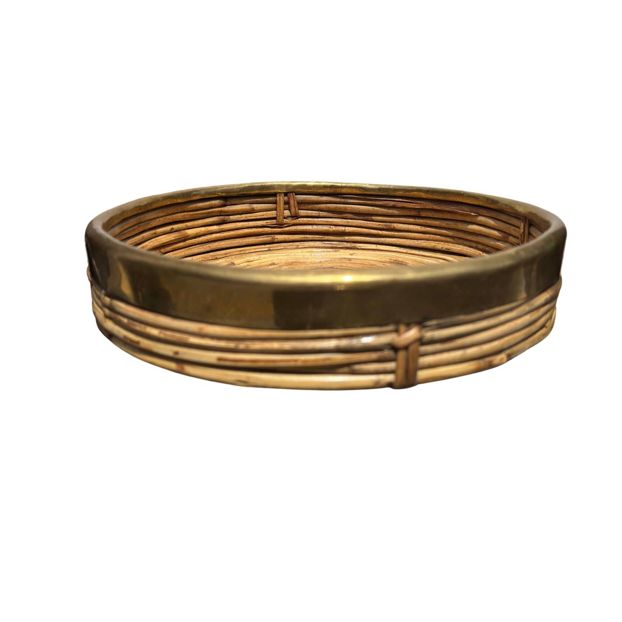 Rattan & Brass Tray | Pocket Tray | | Italy 1970s