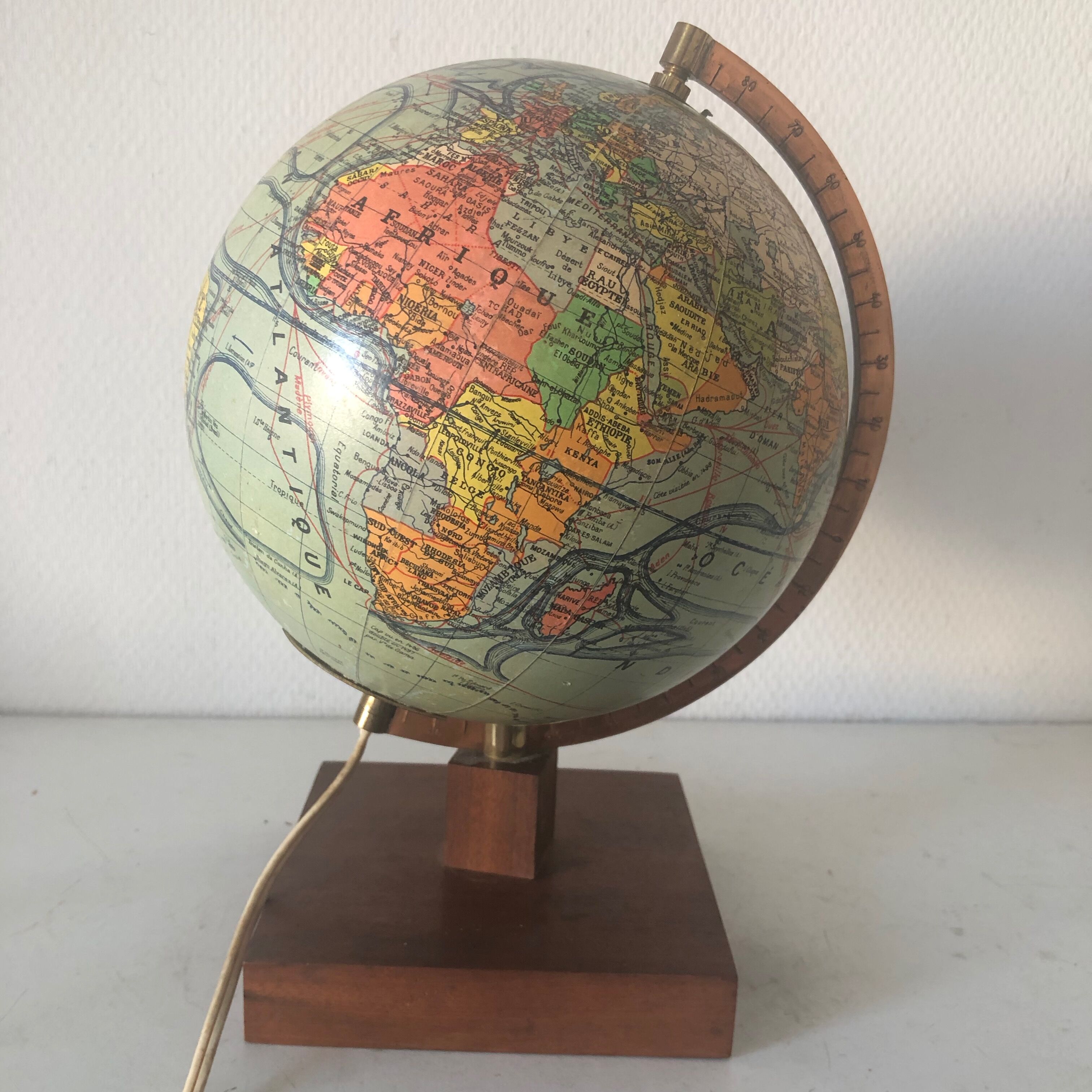 Globe terrestre girard barrère verre vintage 1960