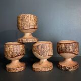 Brutalist egg cups in vintage raw solid wood