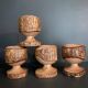 Brutalist egg cups in vintage raw solid wood