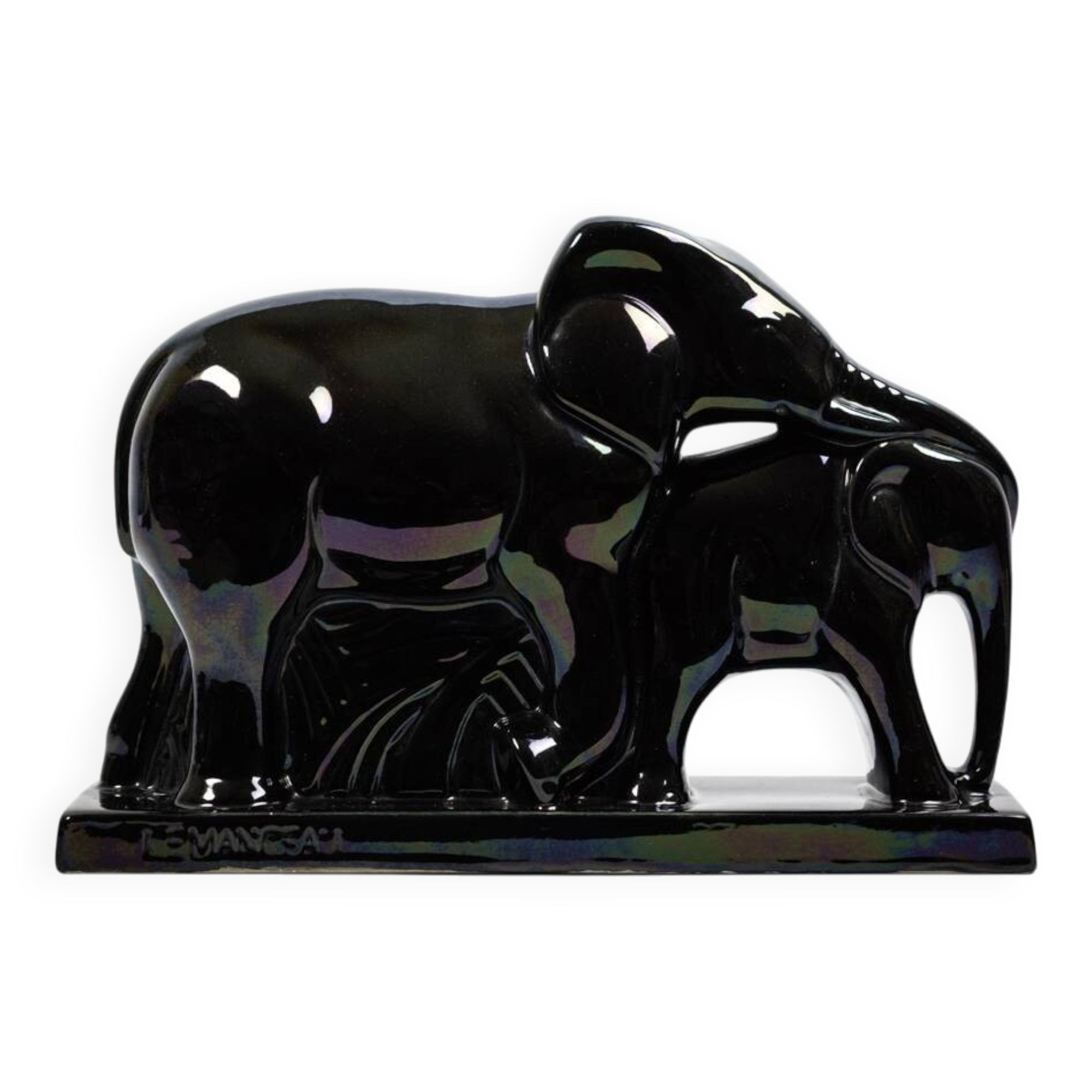 Charles lemanceau, saint-clément earthenware factory - elephant and baby elephant