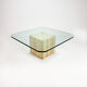 Mid century handmade glass coffee table with travertine base, 1960s