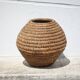 Old basket, burgundy straw and bramble, woven basket, interior decoration