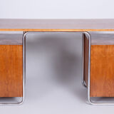 Bauhaus Restored Writing Desk Made in 1930s by Robert Slezak, Czechia, Beech Plywood, High Gloss