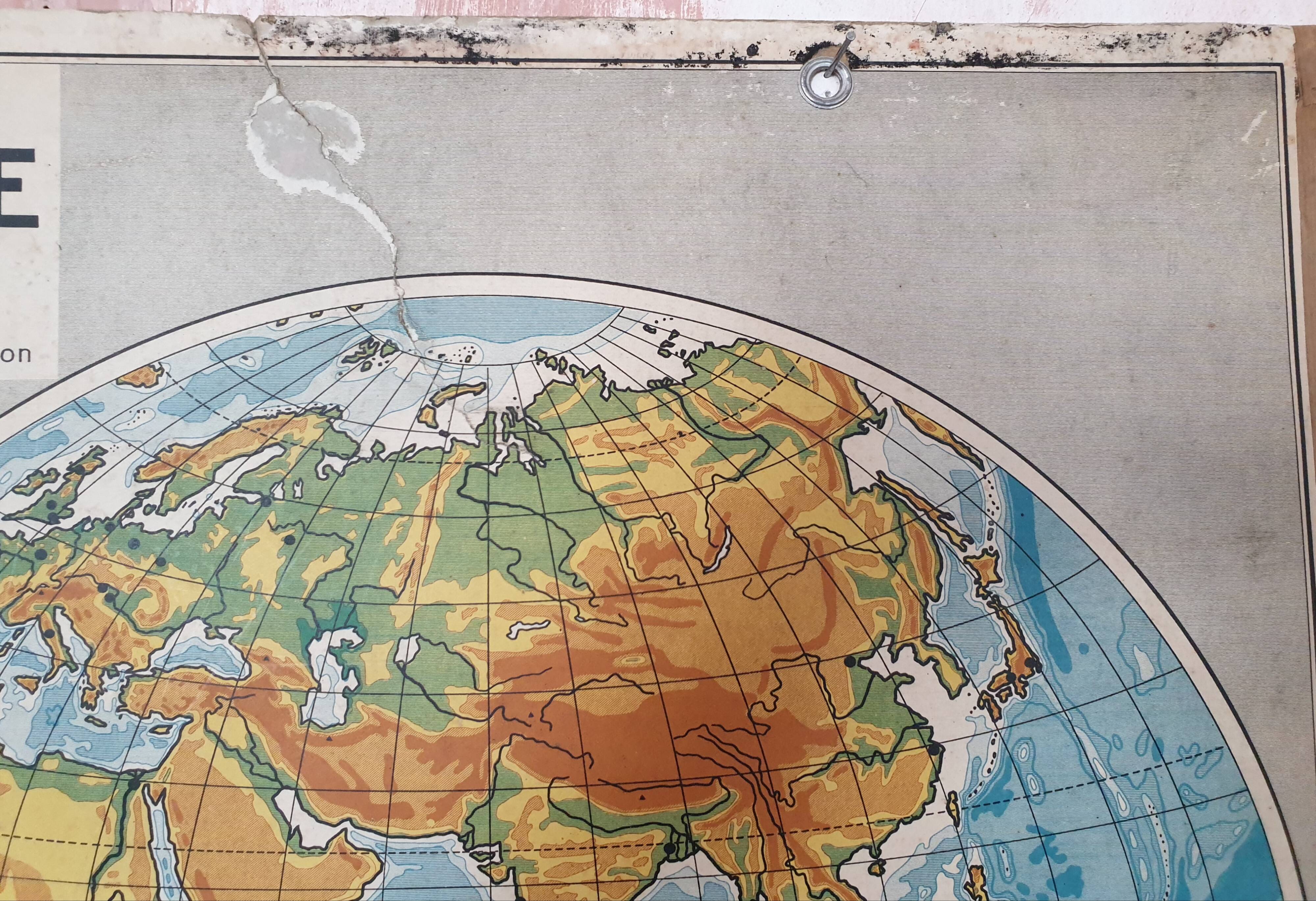 Ancienne carte scolaire Delagrave Gibert 7, 1930 - Planisphère, mappemon