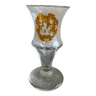 Engraved crystal footed glass Bohemia