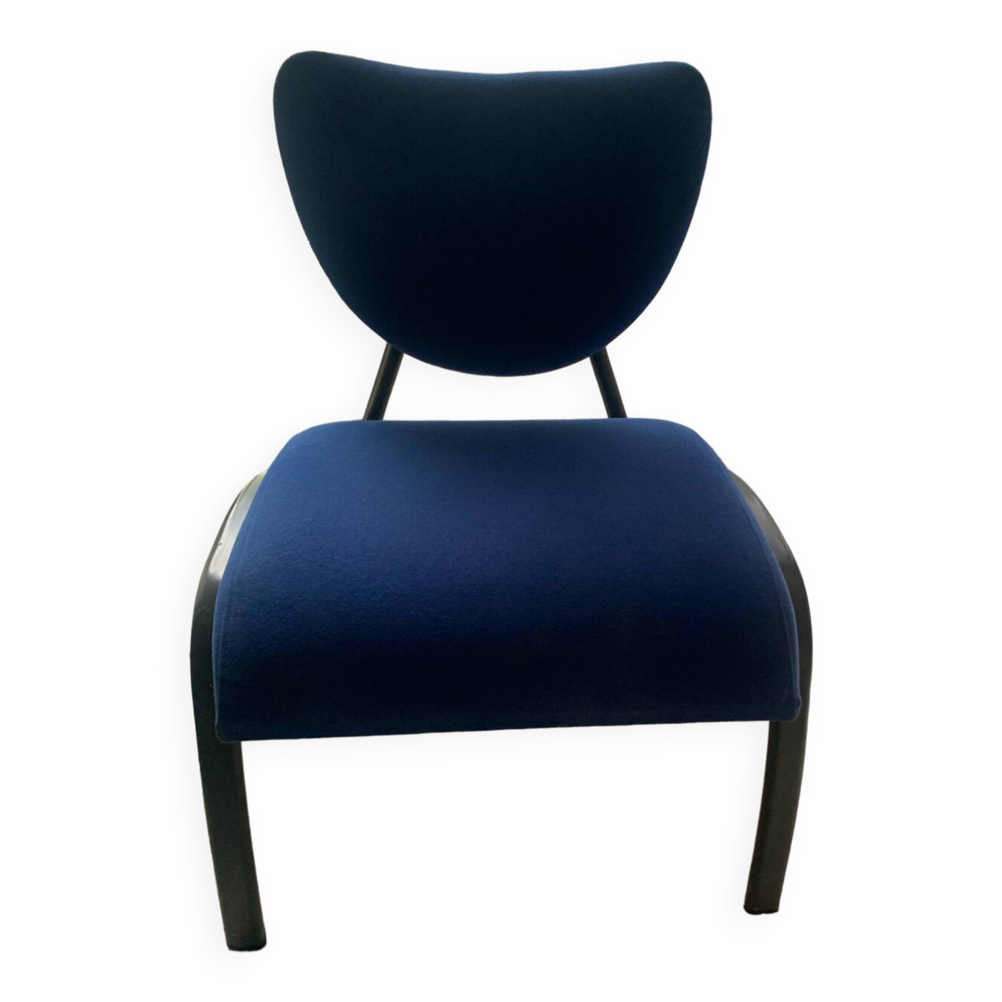 Black metal design armchair with blue fabric. 1980s.