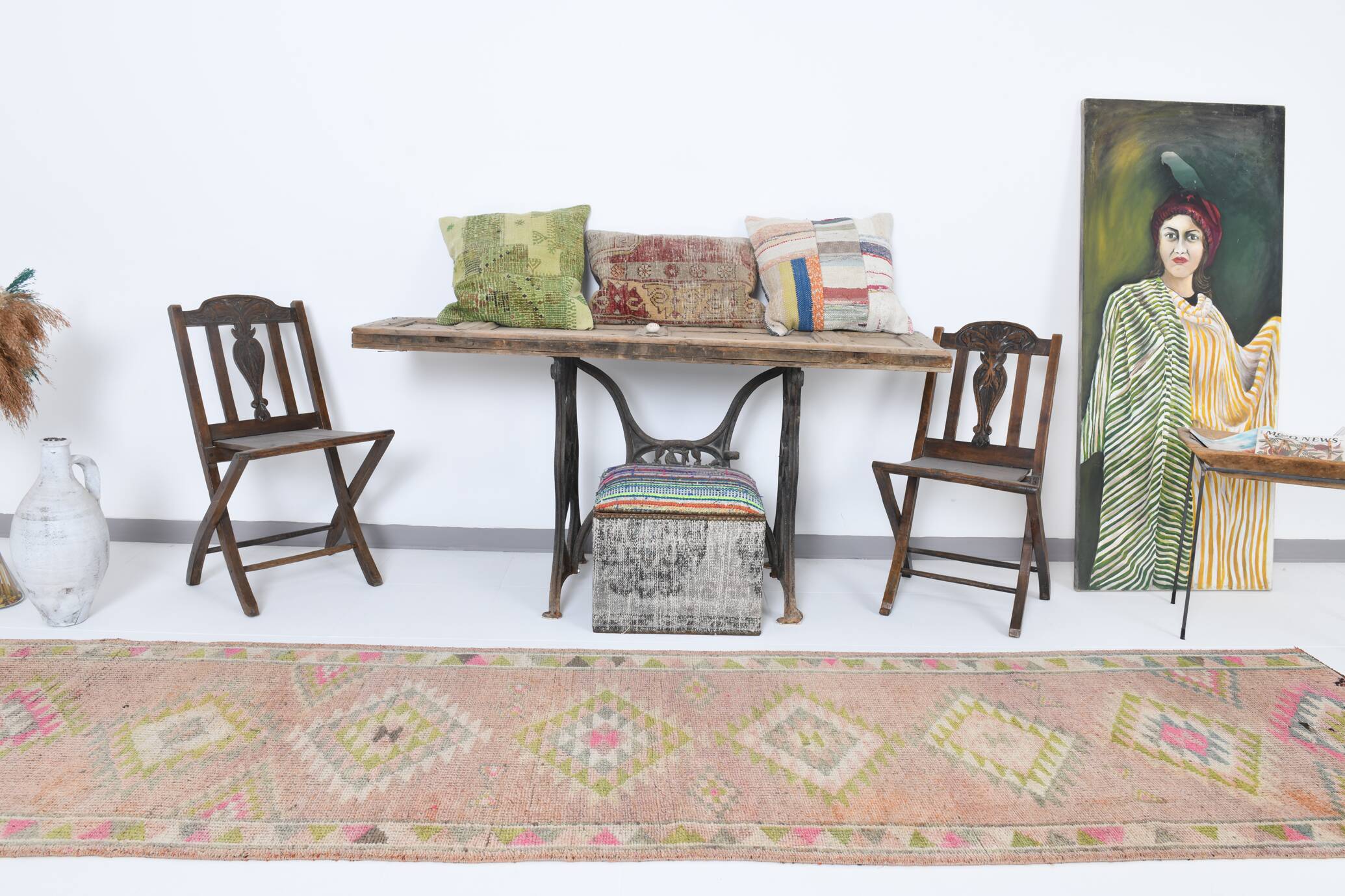 3x12 Blush Pink Vintage Runner Rug, 92x355Cm