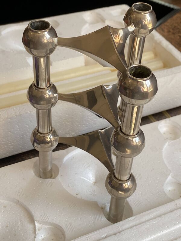 Lot b de 3 bougeoirs s22 et 9 bougies modulables nagel vintage 1970 boite