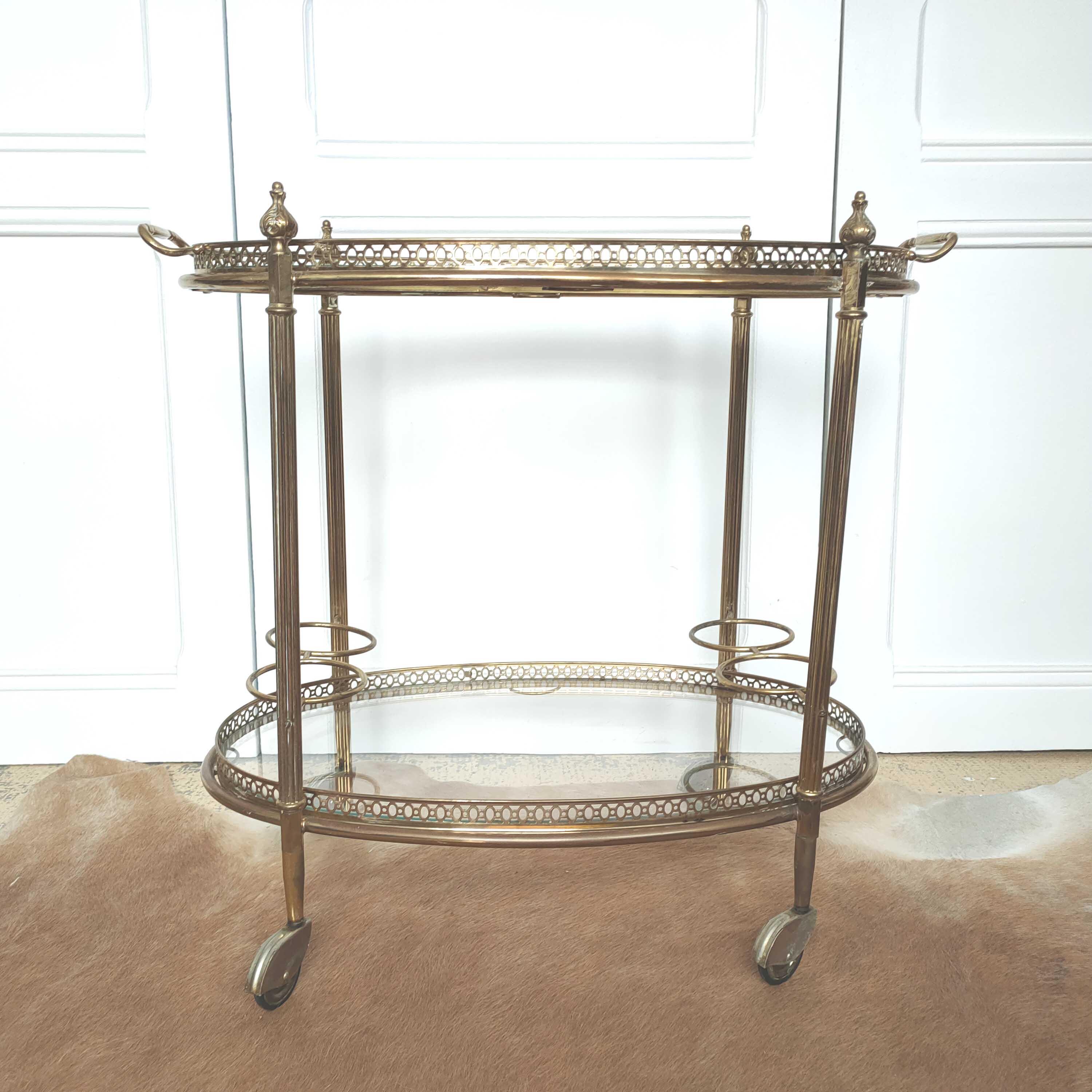Desserte golden bar brass and glass
