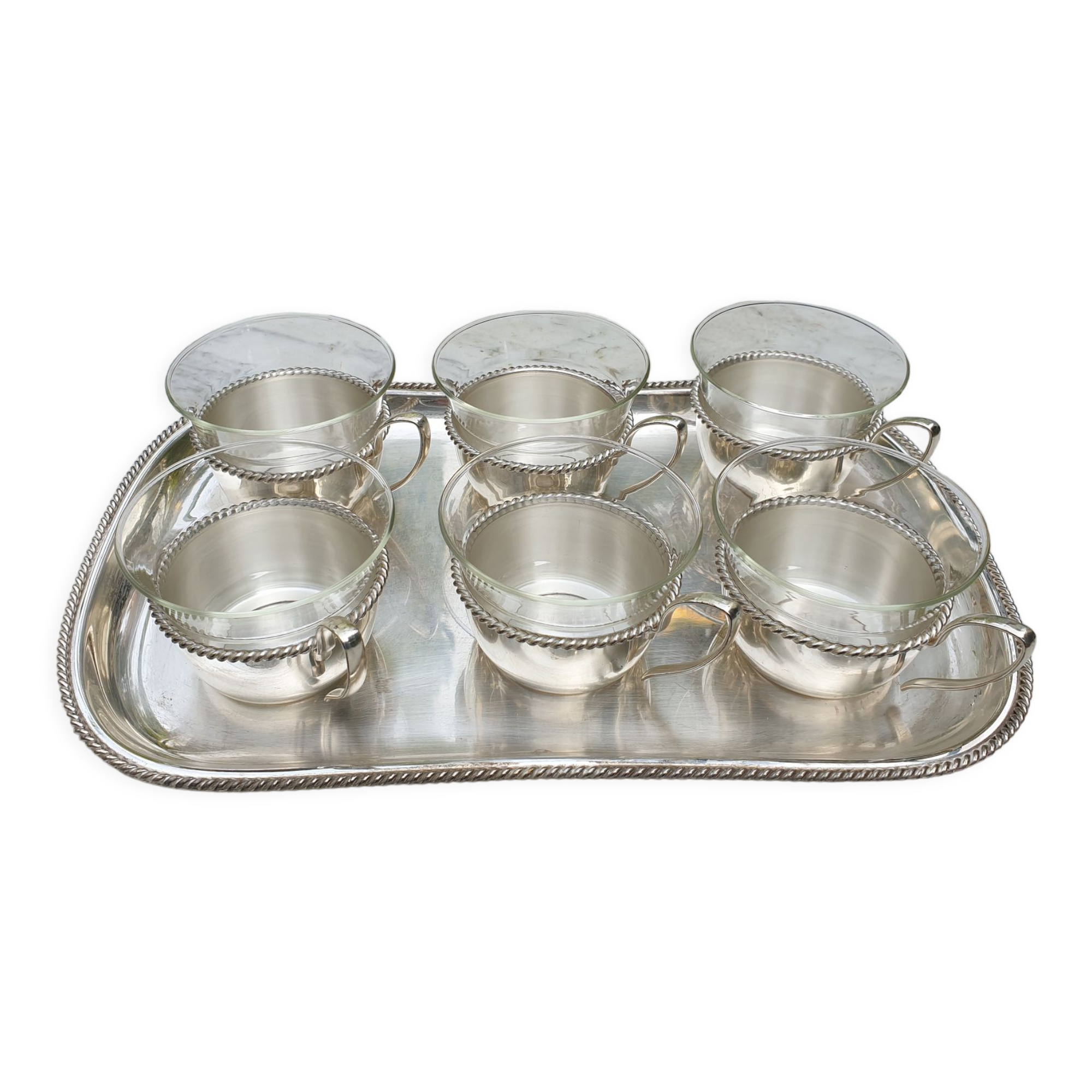 Silver coffee set and glass schott mainz 1970