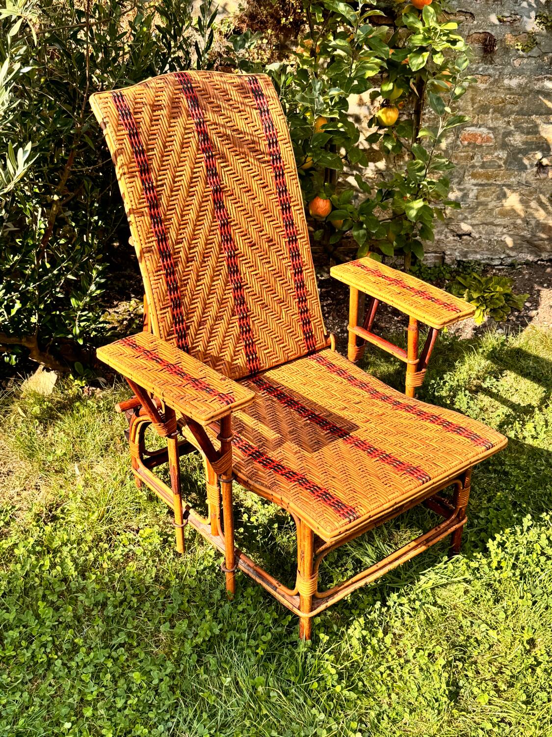 Antique rattan and wicker chaise longue, circa 1930