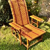 Ancienne chaise longue en rotin et osier, vers 1930