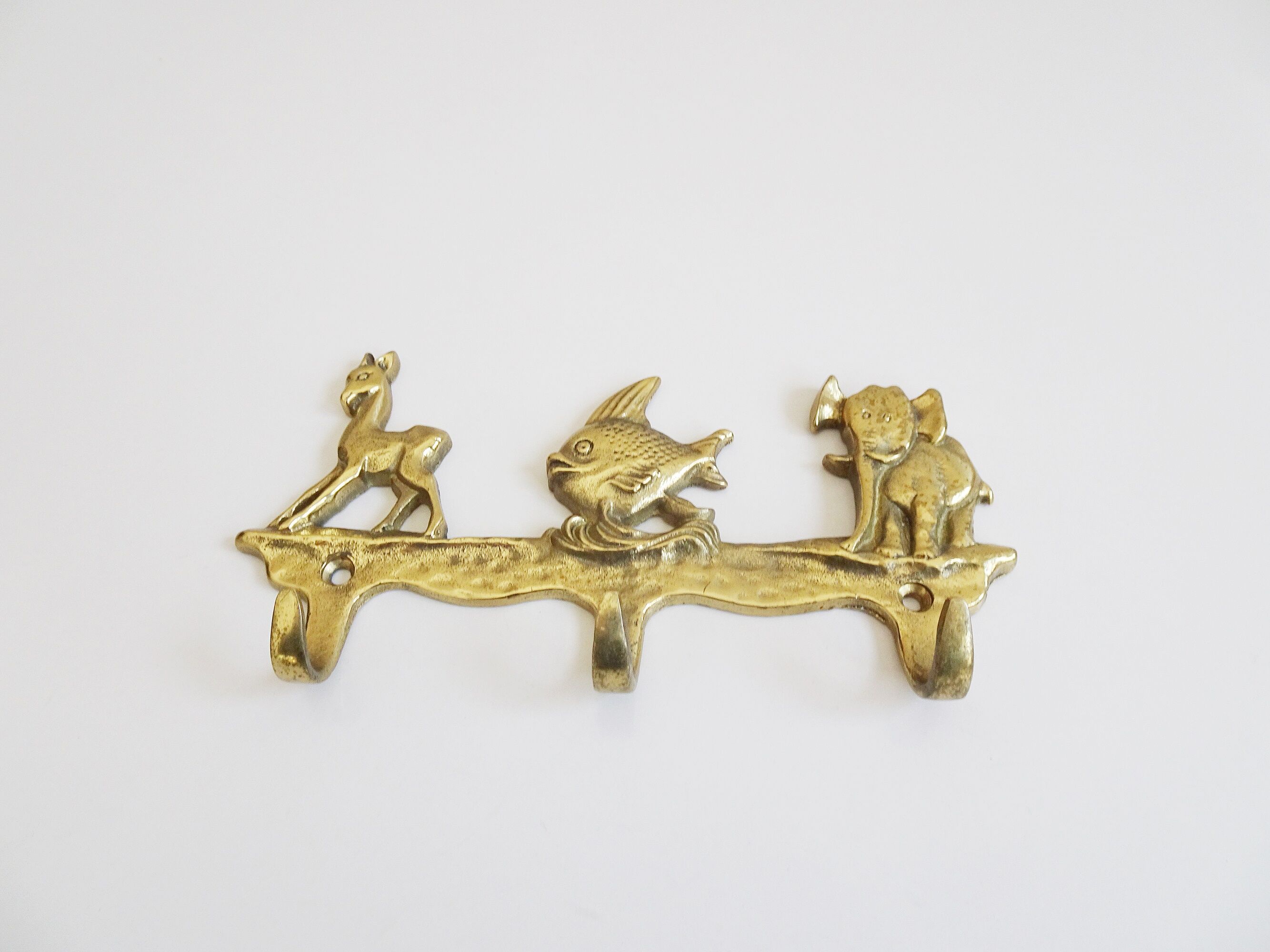 Brass coat rack with animal motif, wall hook children's room, key rack