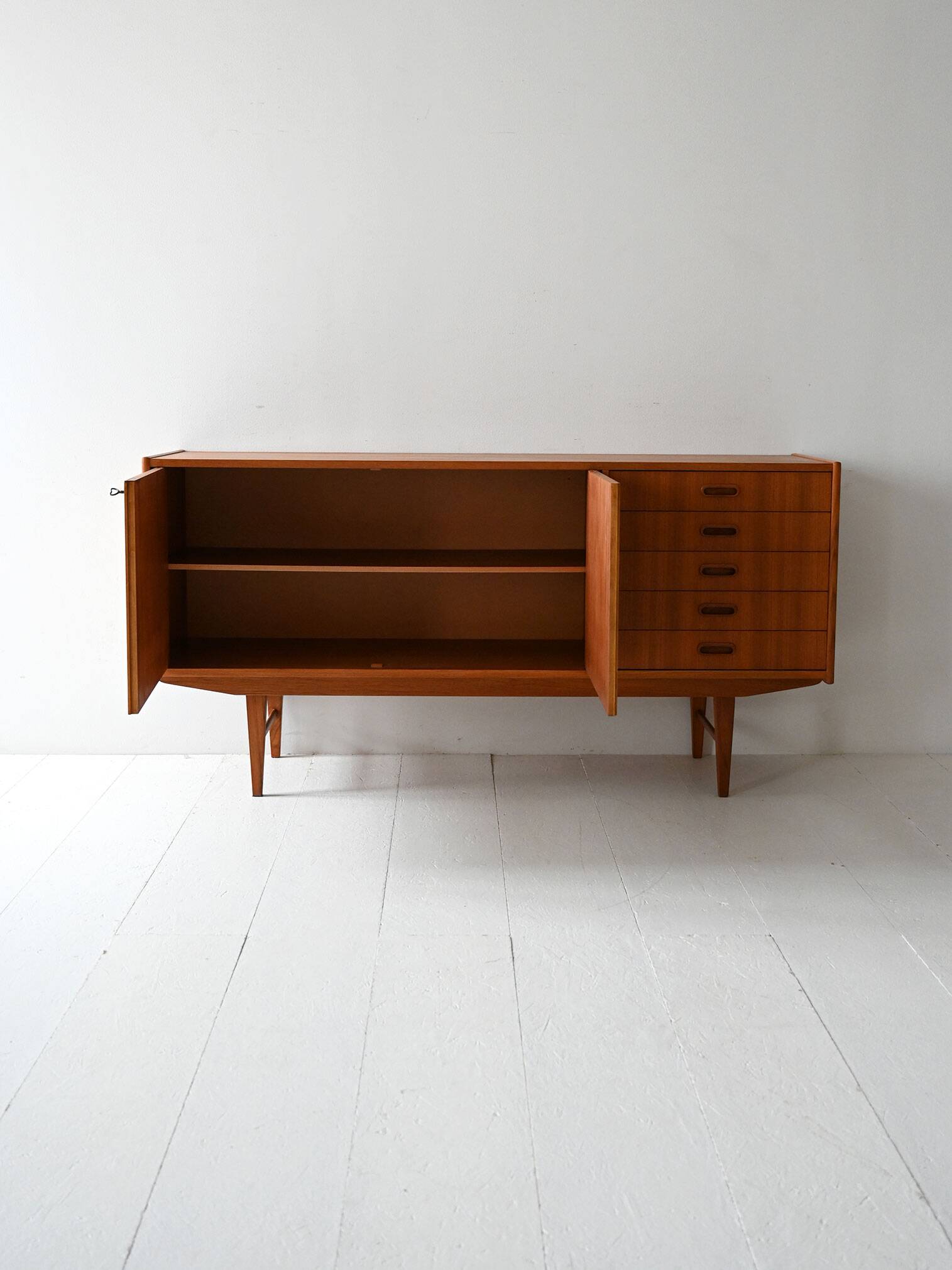 Vintage Scandinavian teak sideboard with five drawers