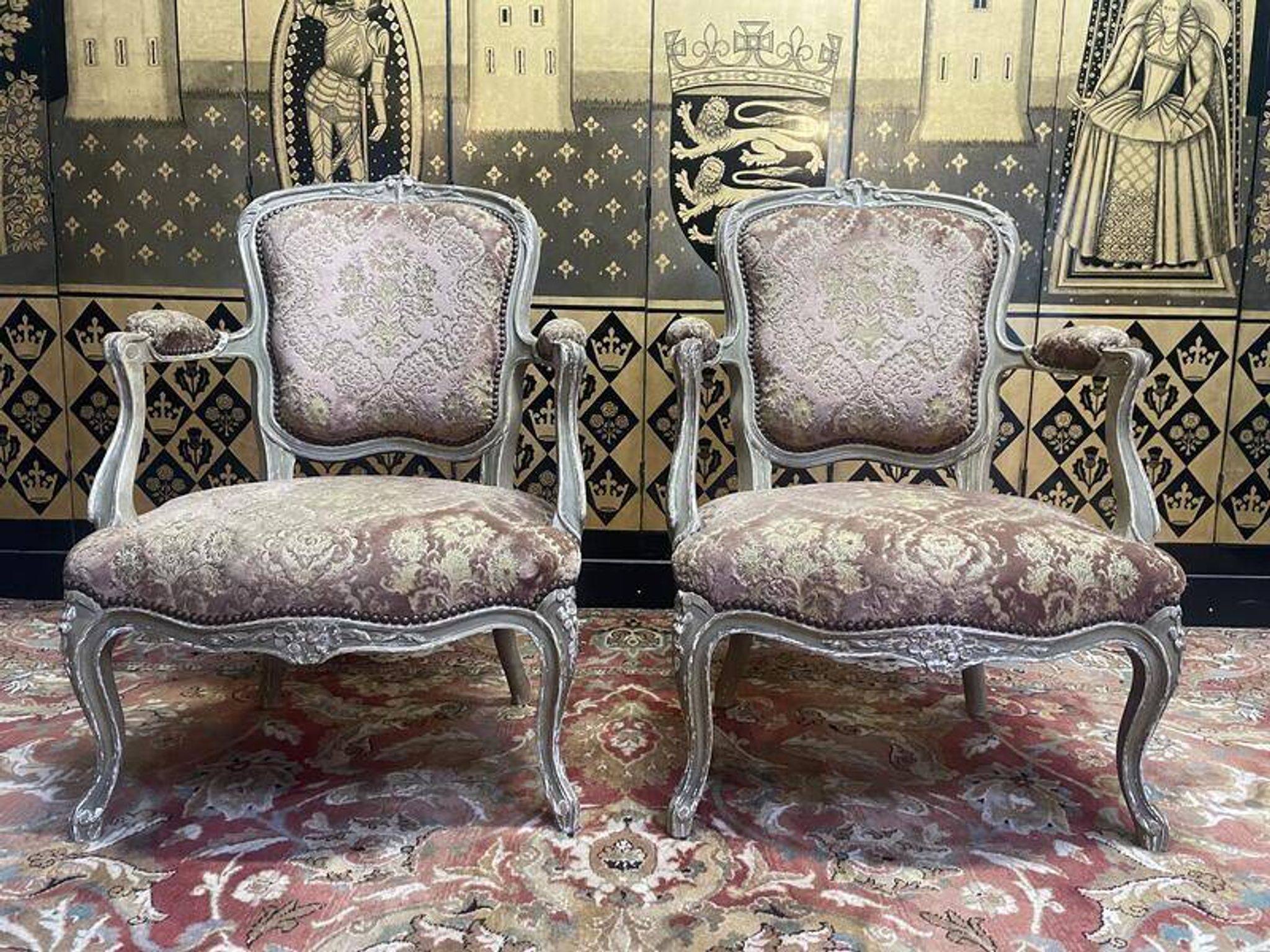 Pair of Louis XV style cabriolet armchairs in genoa velvet