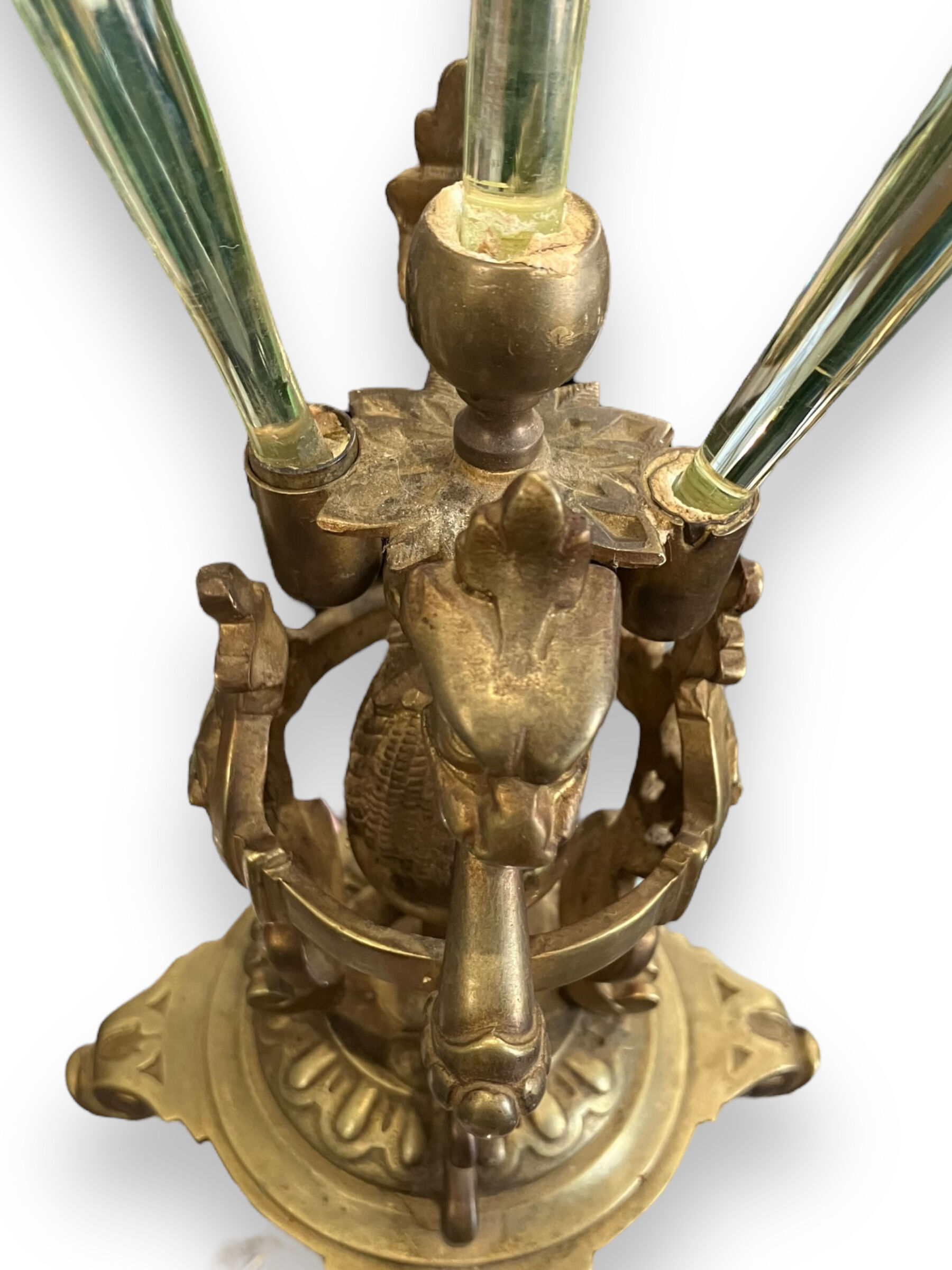 Tulip tree centerpiece in opalescent glass and bronze nineteenth