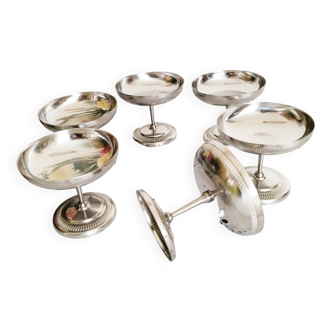 Suite de 6 coupes à glace en inox 18/10, France années 70