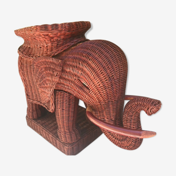 Table d'appoint elephant rotin 1970