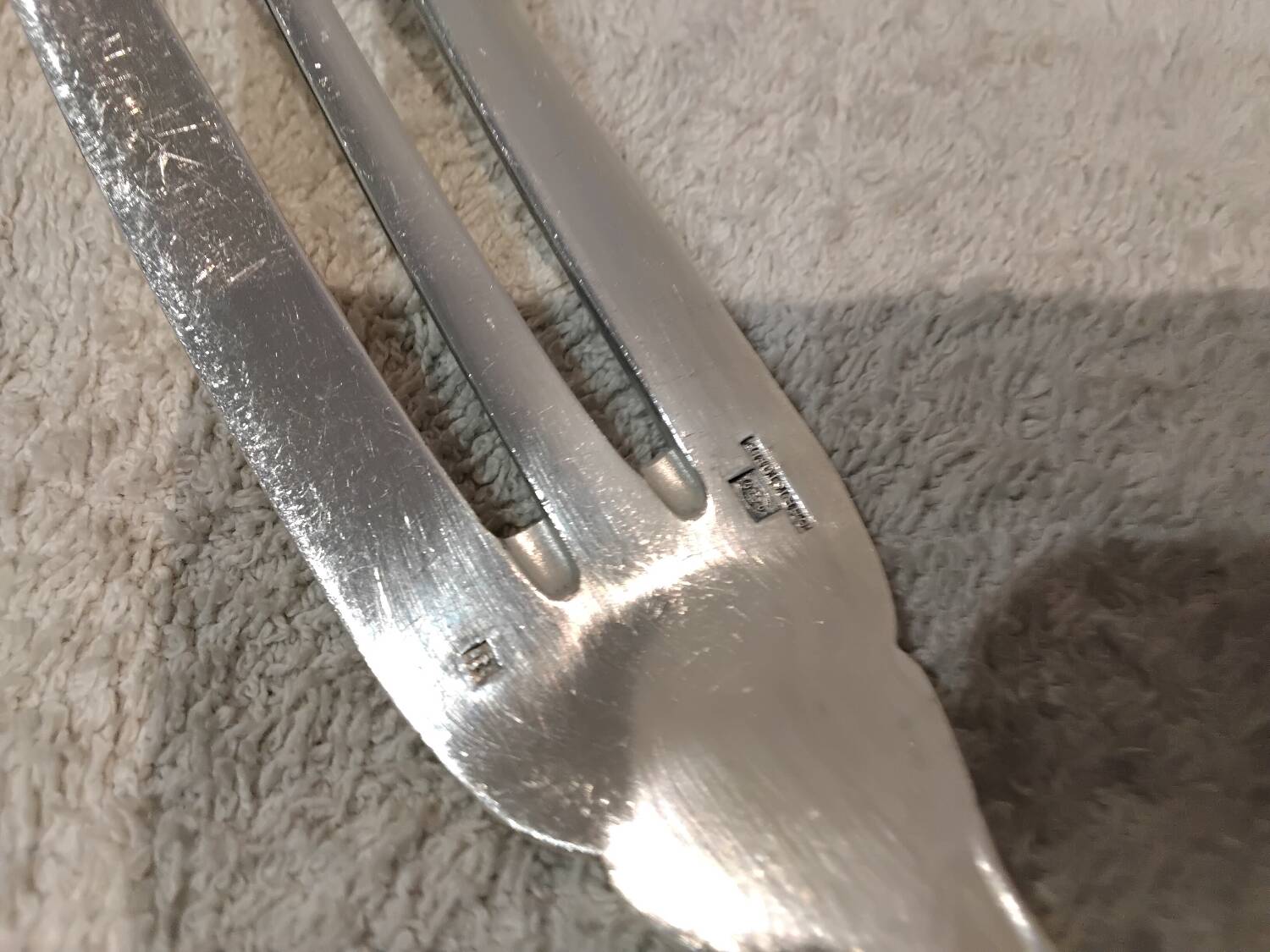 Silver-plated metal stew fork by Christofle silversmiths, Atlas model