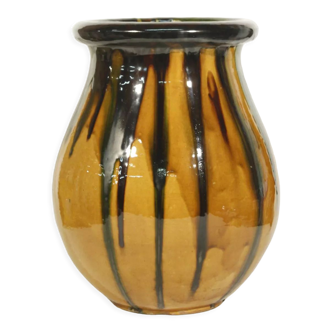 Large jar of Biot in yellow and green glazed terracotta, South of the France XXth