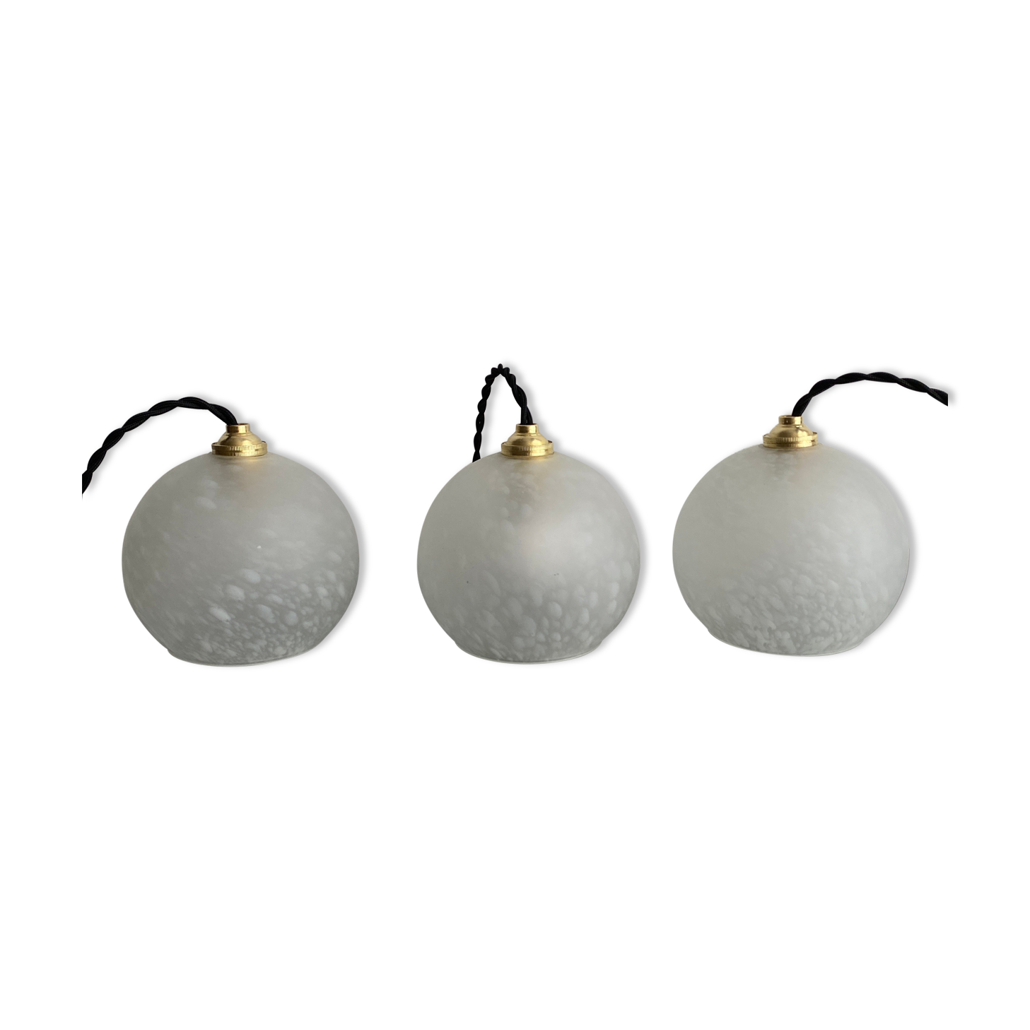 Lot 3 Clichy vintage glass hanging lamps