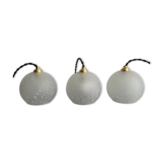 Lot 3 Clichy vintage glass hanging lamps