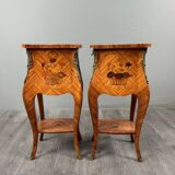 Pair of bedside tables in marquetry in the Louis XV style, 20th century.